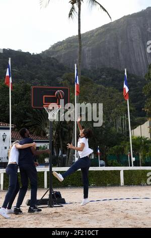 Tennis Französisch Spieler Caroline Garcia, Gael Monfils und Kristina Mladenovic im Club France während der Olympischen Spiele RIO 2016, am 4. August 2016, in Rio, Brasilien - Photo Pool KMSP / DPPI Stockfoto