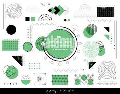 Abstrakte grüne und schwarze geometrische Form des Rechtecks moderne Elemente bilden Design. Linien Stil des Kreises und geometrische Kopfzeile Hintergrund. Illustration Stock Vektor