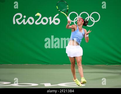 Die französische Caroline Garcia in Aktion während ihres Tennis Women's Single Matches gegen die Brasilianerin Teliana Pereira während der Olympischen Spiele RIO 2016, Tennis, am 7. August 2016 in Rio, Brasilien - Foto Jean-Marie Hervio / KMSP / DPPI Stockfoto