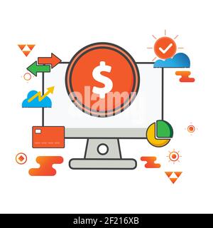 Gelddarstellung. Computerdarstellung. Flaches Vektor-Symbol. Kann für, Icon Design Element, ui, Web, App verwenden. Stockfoto