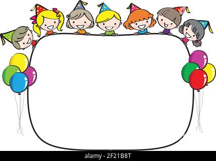 vektor Cartoon Party Hut Kinder Grenze Rahmen Karte Hintergrund Stock Vektor