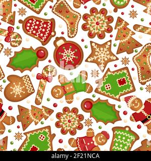 Weihnachtsplätzchen Hintergrund. Nahtlose feierliche Muster von Weihnachtsplätzchen Stock Vektor