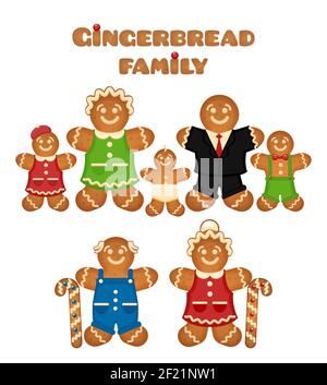 Lebkuchenfamilie. Süßwaren Sohn Mutter Vater Großmutter Tochter Großvater. Vektorgrafik Stock Vektor