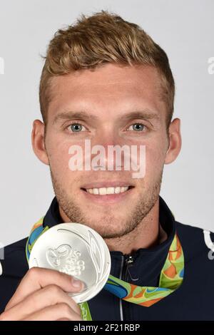 Französischer Silbermedaillengewinner im Decathlon Kevin Mayer posiert im Club Frankreich, während der Olympischen Spiele RIO 2016, am 20. August 2016, in Rio, Brasilien - Foto Philippe Millereau / KMSP / DPPI Stockfoto