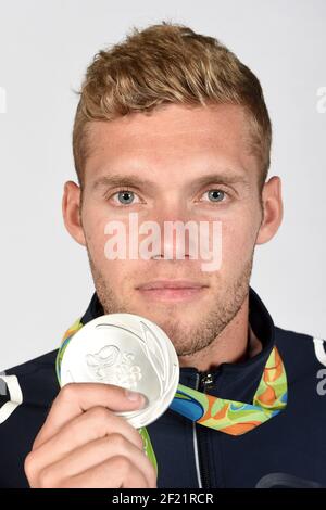 Französischer Silbermedaillengewinner im Decathlon Kevin Mayer posiert im Club Frankreich, während der Olympischen Spiele RIO 2016, am 20. August 2016, in Rio, Brasilien - Foto Philippe Millereau / KMSP / DPPI Stockfoto