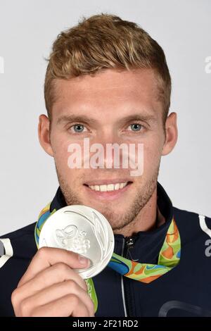 Französischer Silbermedaillengewinner im Decathlon Kevin Mayer posiert im Club Frankreich, während der Olympischen Spiele RIO 2016, am 20. August 2016, in Rio, Brasilien - Foto Philippe Millereau / KMSP / DPPI Stockfoto