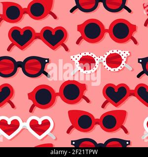 Herz Form Sonnenbrille Cartoon nahtlose Muster. Valentinstag Mode, romantische Sommer Hintergrund für Urlaub drucken oder Liebe Konzept. Stock Vektor