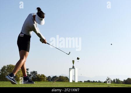 Michelle wie aus den USA tritt am 14. September 2016 bei der Rolex Pro-am der LPGA Evian Championship 2016, Tag 3, im Evian Resort Golf Club in Evian-Les-Bains, Frankreich, an. Foto Philippe Millereau / KMSP / DPPI Stockfoto