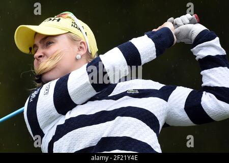 Die Engländerin Charley Hull tritt am 16. September 2016 im Evian Resort Golf Club in Evian-Les-Bains, Frankreich, in der zweiten Runde der LPGA Evian Championship 2016, Tag 5, an. Foto Philippe Millereau / KMSP / DPPI Stockfoto