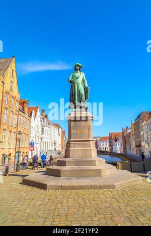 Statue von Jan Van Eyck in Brügge, Belguim Stockfoto