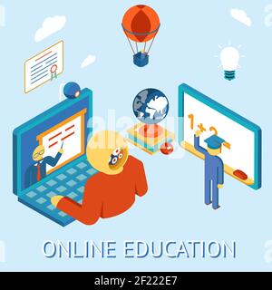 Konzept der Online-Bildung. Distanz durch Berechnung untersuchen. Remote und unabhängig. Vektorgrafik Stock Vektor