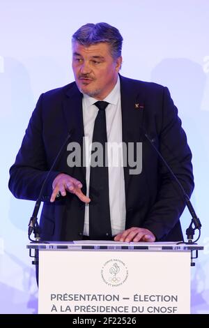 David Douillet während der Vorstellung der Kandidaten für den Vorsitz des NOC Frankreich (Nationale Olympische Komitee), in Paris, am 25. April 2017, Frankreich - Foto Philippe Millereau / KMSP / DPPI Stockfoto