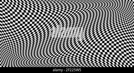 Abstrakter Hintergrund mit schwarz-weißem Schachbrett Twirl futuristisch Waves Art Stock Vektor