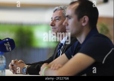 Gilles SezionalE, Präsident des Französischen Schwimmbundes und Laurent Guivarch Technischer Direktor des Französischen Schwimmbundes zur Pressekonferenz während der Französischen Meisterschaften Straßburg 2017, im Centre Nautique de Schiltigheim, Frankreich, am 23.-28. Mai 2017 - Foto Stephane Kempinaire / KMSP / DPPI Stockfoto