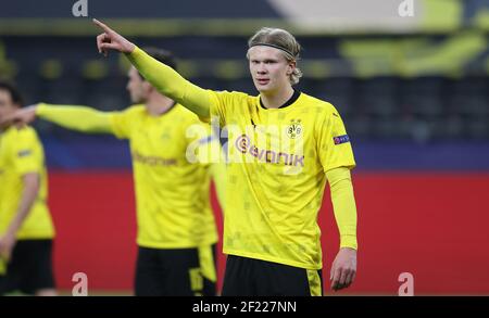 Dortmund, Deutschland. 09th Mär, 2021. firo: 09.03.2021 Fuvuball: Fußball: UEFA Champions League Saison 2020/21 1/8 Finale BVB, Borussia Dortmund - FC Sevilla Gesture, Erling Haaland Quelle: dpa/Alamy Live News Stockfoto