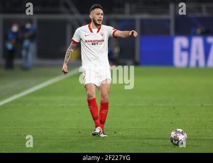 Dortmund, Deutschland. 09th Mär, 2021. firo: 09.03.2021 Fuvuball: Fußball: UEFA Champions League Saison 2020/21 1/8 Finale BVB, Borussia Dortmund - FC Sevilla Lucas Ocampos, Gesture Quelle: dpa/Alamy Live News Stockfoto