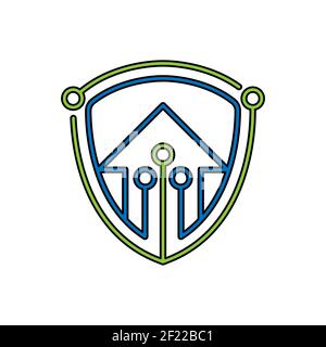 Home Security Logo Symbol Vektor Design Illustration. Home Security mit Schild Logo Icon Design-Konzept für Haus und Immobilien. Smart House Secure d Stock Vektor