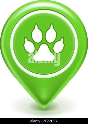 PET-Standortsymbol, Paw-Druckschild isoliert auf Weiß Stock Vektor
