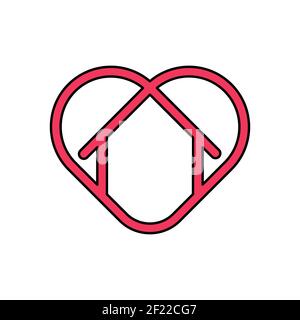 Bleiben Sie zu Hause Logo Symbol Vektor-Design-Illustration. Home with Love Icon Design-Konzept. Home mit Herz-Form-Symbole zeigt Nachrichten "Tag nach Hause" oder "Tag Stock Vektor
