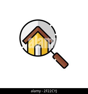 Startseite Suche Logo Symbol Vektor Design Illustration. Haus Suche Logo Symbol Vektor in flachem Design Illustration. Trendy Home Suche Vektor-Symbol flach desigig Stock Vektor