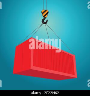 Roter Frachtcontainer mit Haken, konzeptueller Vektor Stock Vektor