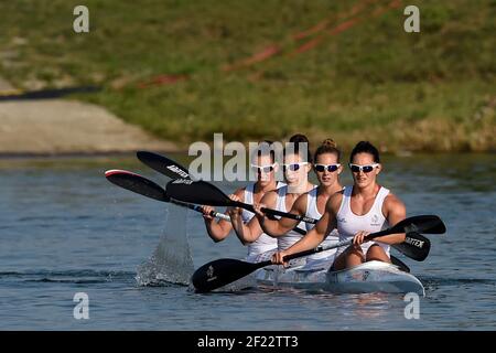 Sarah Guyot, Manon Hostens, Sarah Troel und Lea Jamelot aus Frankreich treten in K4 Frauen 500 m während der ICF Kanusprint-Weltmeisterschaft 2017 in Racice, Tschechische Republik, Tag 4, 26th. August 2017 - Foto Jean-Marie Hervio / KMSP / DPPI Stockfoto