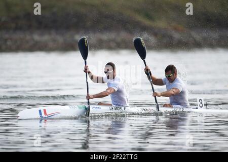 Franck Le Moel und Pierrick Bayle aus Frankreich treten bei den ICF Kanurennsport-Weltmeisterschaften 2017 in Racice, Tschechische Republik, 2. August 2017 in K2 Mannschaften 200 m an, Tag 24th - Foto Jean-Marie Hervio / KMSP / DPPI Stockfoto