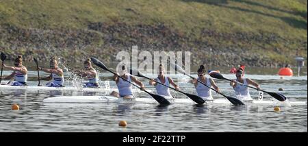 Sarah Guyot, Manon Hostens, Sarah Troel und Lea Jamelot aus Frankreich treten in K4 Frauen 500 m während der ICF Kanusprint-Weltmeisterschaft 2017 in Racice, Tschechische Republik, Tag 4, 26th. August 2017 - Foto Jean-Marie Hervio / KMSP / DPPI Stockfoto