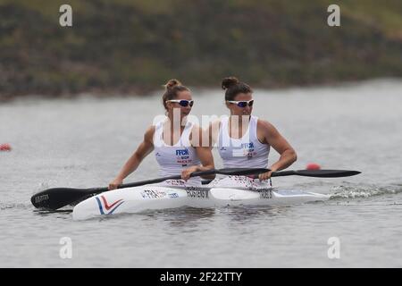 Manon Hostens und Sarah Troel aus Frankreich treten K2 Frauen 500 m während der ICF Kanusprint-Weltmeisterschaft 2017 in Racice, Tschechische Republik, Tag 4, 26th. August 2017 - Foto Jean-Marie Hervio / KMSP / DPPI Stockfoto