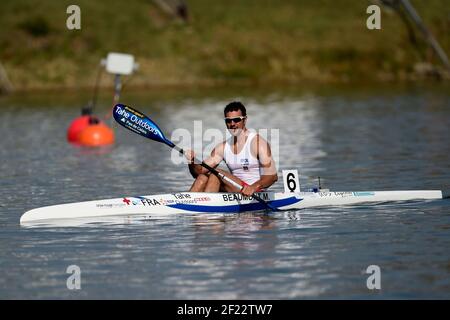 Maxime Beaumont aus Frankreich tritt K1 Männer 200 m bei der ICF Kanusprint-Weltmeisterschaft 2017 in Racice, Tschechische Republik, Tag 4, 26th. August 2017 - Foto Jean-Marie Hervio / KMSP / DPPI Stockfoto