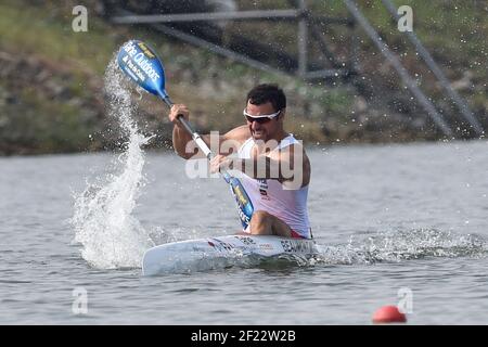 Maxime Beaumont aus Frankreich tritt K1 Männer 200 m bei der ICF Kanusprint-Weltmeisterschaft 2017 in Racice, Tschechische Republik, Tag 5, 27th. August 2017 - Foto Jean-Marie Hervio / KMSP / DPPI Stockfoto