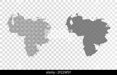 Set von abstrakten Karten von Venezuela. Punkt- und Linienkarte von Venezuela. Vektor gepunktete Karte von Venezuela isoliert auf transparentem Hintergrund Stock Vektor
