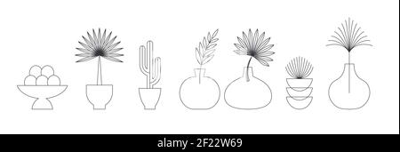 Böhmische lineare Logos, Symbole und Symbole, Pflanzen, Palmen und Blätter Design-Vorlagen, geometrische abstrakte Design-Elemente für die Dekoration. Stock Vektor