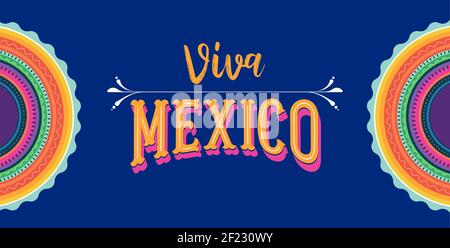 Viva Mexico, Unabhängigkeitstag, Cinco de Mayo, Bundesfeiertag in Mexiko. Fiesta Banner und Poster Design mit Fahnen, Blumen, Dekorationen Stock Vektor