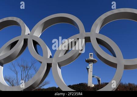 Illustration der Olympischen Ringe während der XXIII. Olympischen Winterspiele Pyeongchang 2018, am 6. Februar 2018, im Alpensia Center in Pyeongchang, Südkorea - Foto Philippe Millereau / KMSP / DPPI Stockfoto