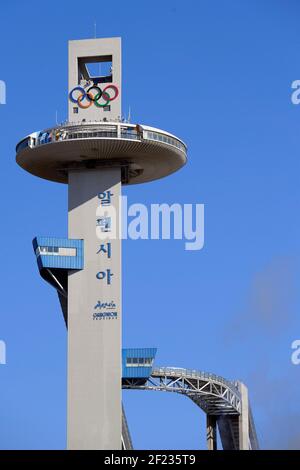 Illustration Skisprung während der XXIII. Olympischen Winterspiele Pyeongchang 2018, am 6. Februar 2018, im Alpensia Center in Pyeongchang, Südkorea - Photo Pool / KMSP / DPPI Stockfoto