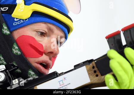 Marie Dorin-Habert (FRA) tritt während der XXIII Olympischen Winterspiele Pyeongchang 2018, Biathlon Training Session, am 7. Februar 2018, im Alpensia Biathlon Center in Pyeongchang, Südkorea an - Foto Philippe Millereau / KMSP / DPPI Stockfoto