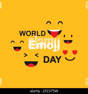 Welt Emoji Tag. Emoji Set mit Text auf gelbem Hintergrund. Vektorgrafik. EPS 10 Stock Vektor