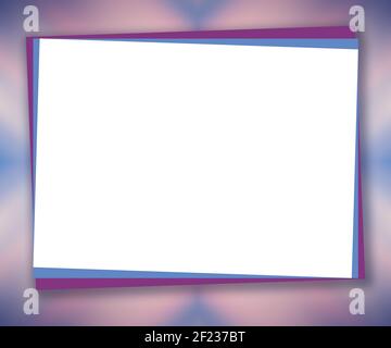 Weißes Stück Papier, verschwommener abstrakter Hintergrund. Großer Kopierspeicher. Mockup-Rahmen, blassviolett, rosa Farbverlauf. Vorlage Design für Poster, Einladung Stockfoto