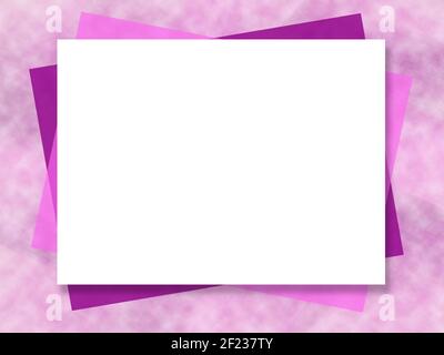 Mustervorlage. Leuchtendes Lila, Rosa, Magenta abstrakter Hintergrund. Großes weißes Textfeld. Bilderrahmen, Rahmendesign. Kunstkomposition für Begrüßung ca. Stockfoto