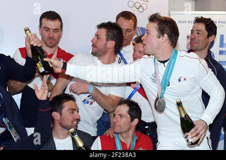 Alexis Pinturault während der Champagnerparty der XXIII. Olympischen Winterspiele Pyeongchang 2018, am 18. Februar 2018, im Club France in Pyeongchang, Südkorea - Foto Philippe Millereau / KMSP / DPPI Stockfoto