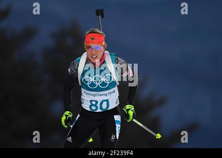 Laura Dahlmeier (GER) während der XXIII. Olympischen Winterspiele Pyeongchang 2018, Biathlon, Women's 15km Individual, am 15. Februar 2018, Im Alpensia Biathlon Center in Pyeongchang, Südkorea - Julien Crosnier / KMSP / DPPI Stockfoto