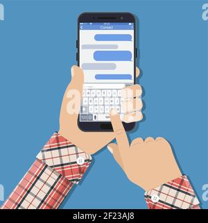 Hände hält Smartphone mit Messaging-sms-App. Stock Vektor