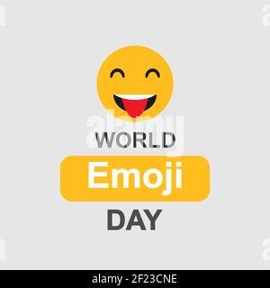 Welt Emoji Tag. Emoji mit Zunge und Text. Vektorgrafik. EPS 10 Stock Vektor