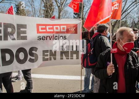 Anhebung kollektiver Entlassungen im Reservationszentrum und am Hauptsitz der Gruppe. Die Gewerkschaften CCOO und UGT befürchten, dass sich die Praxis der Ausweitung vorläufiger Maßnahmen, wie die ERTE, die zur Abschwächung der Auswirkungen der Krise von covid-19 angewandt wurde, auf einen endgültigen Abbau der Arbeitskräfte ausbreitet und sich als Lösung in einem besonders betroffenen und betroffenen Tourismussektor ausbreitet, Wie das Hotelsegment plant die Hotelgruppe, etwa 300 Mitarbeiter, vor allem in Madrid und Barcelona, zu entlassen, ​​according zu Gewerkschaftsquellen, die bedauern, dass das Unternehmen diese NACH dem Nutzen erhöht Stockfoto