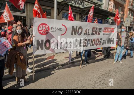 Anhebung kollektiver Entlassungen im Reservationszentrum und am Hauptsitz der Gruppe. Die Gewerkschaften CCOO und UGT befürchten, dass sich die Praxis der Ausweitung vorläufiger Maßnahmen, wie die ERTE, die zur Abschwächung der Auswirkungen der Krise von covid-19 angewandt wurde, auf einen endgültigen Abbau der Arbeitskräfte ausbreitet und sich als Lösung in einem besonders betroffenen und betroffenen Tourismussektor ausbreitet, Wie das Hotelsegment plant die Hotelgruppe, etwa 300 Mitarbeiter, vor allem in Madrid und Barcelona, zu entlassen, ​​according zu Gewerkschaftsquellen, die bedauern, dass das Unternehmen diese NACH dem Nutzen erhöht Stockfoto