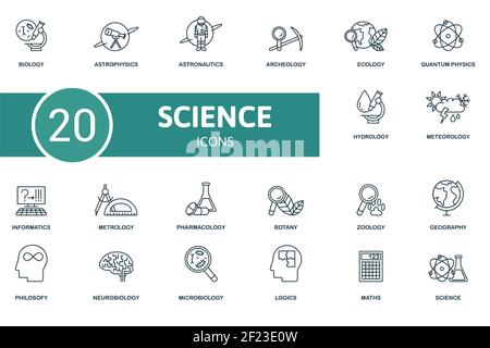 Science-Symbolsatz. Enthält editierbare Symbole Wissenschaft Thema wie Astrophysik, Archäologie, Quantenphysik und vieles mehr. Stock Vektor