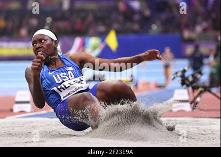 Britney Reese (USA) tritt beim Frauen-Long-Jump-Finale während der IAAF Leichtathletik-Hallenweltmeisterschaften 2018 in Birmingham, Großbritannien, Tag 4 am 4. März 2018 - Foto Stephane Kempinaire / KMSP / DPPI Stockfoto