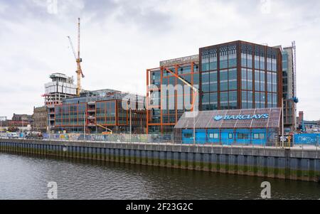 Wellcroft und Tradescroft Gebäude auf dem neuen Barclays Glasgow Campus im Bau in Buchanan Wharf Tradeston, Glasgow, Schottland, Großbritannien Stockfoto