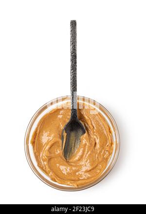 Cremige Erdnussbutter im Löffel Stockfoto